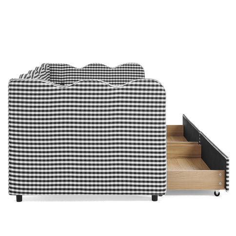 Gingham Daybed With USB Charging Port, Wave-Shaped Design