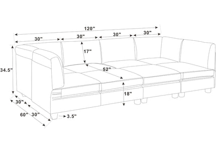 Modular Sectional, Customizable Layout, Removable Cushions - Brown