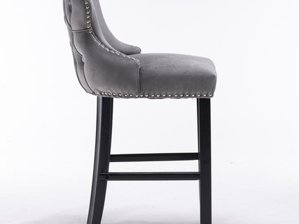 Contemporary Upholstered Wing-Back Barstools With Button Tufted Decoration And Wooden Legs, And Nailhead Trim, Leisure Style Bar Chairs, Bar Stools (Set of 2)