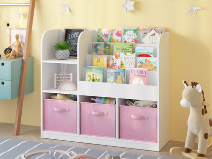 Bookcase And Bookshelf With 3 Collapsible Drawers, Multifunctional Display Stand