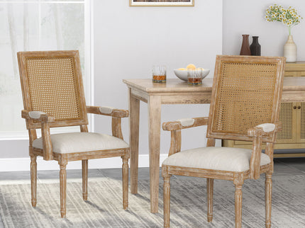 Upholstered Dining Chair With Cane Backrest