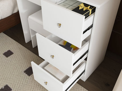 Vanity Desk With Mirror, 3 Color Lighting And Stool
