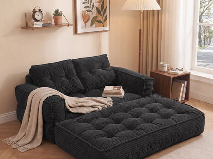 2 Seater Modular Corduroy Sofa With Chaise Lounge For Living Room