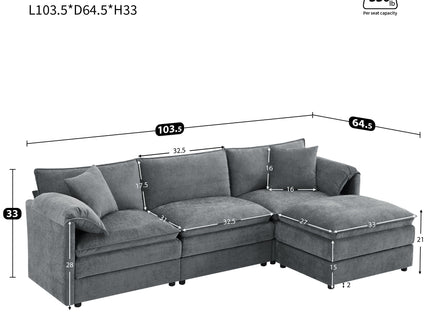 Modular Sectional With Deep And Wide Seat, Cloud Couch Set With Double Cushions Sofa With Movable Ottoman