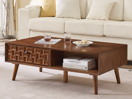 Coffee Table With Hidden Drawer And Open Shelf