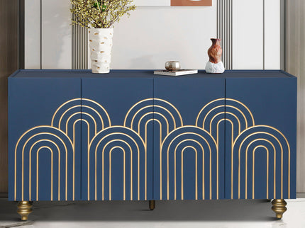 Modern Fluted Sideboard Buffet With Storage, Curve Element, 4 Doors With Adjustable Shelves