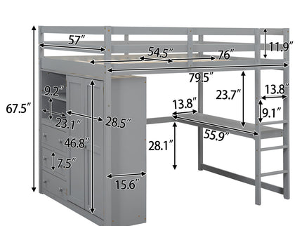 Loft Bed With Built In Wardrobe, Shelves And Drawers