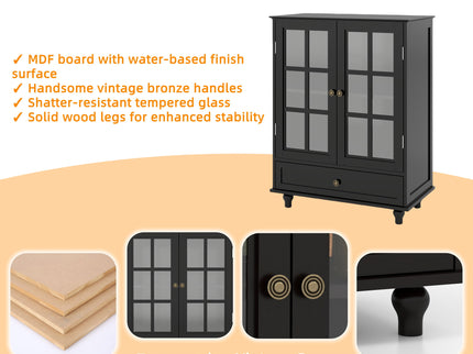 Minimalist Buffet Cabinet With Double Glass Doors And Drawer