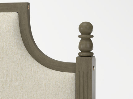 Farmhouse Platform Bed Frame With Tall Linen Upholstered Headboard