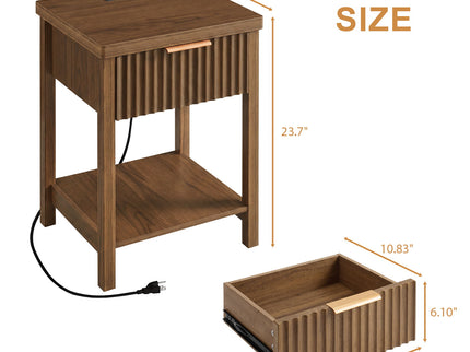 Nightstand, Bedside Table With Built In Charging Station (Set of 2) - Walnut