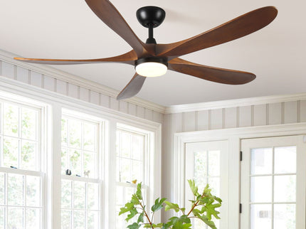 Solid Wood With Remote Control With Light (LED) Modern DC Motor Indoor / Outdoor 5 Blade Ceiling Fan For Patios, Bedrooms And Farmhouses - Antique Brown