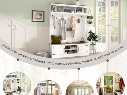 Farmhouse Hall Tree With Bench And Shoe Storage