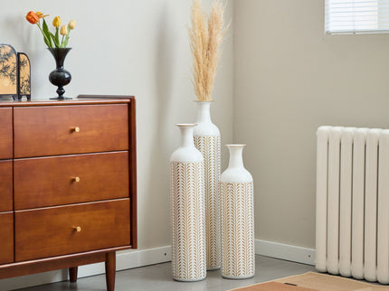 Floor Metal Vase Modern Style Decoration Home Metal Vase 3 Piece Set Gorgeous Home Decoration Large Glazed Metal Vase - Gold / White