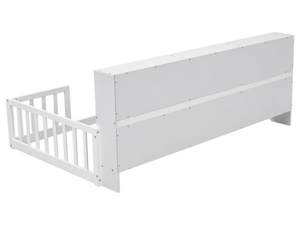 Floor Bed With Bedside Bookcase, Shelves, Guardrails