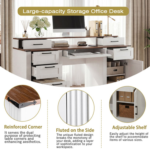 Office Desk With Charging Station & Storage Cabinet