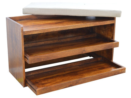 Pull Out Shoe Bench - Chestnut / Mud Linen