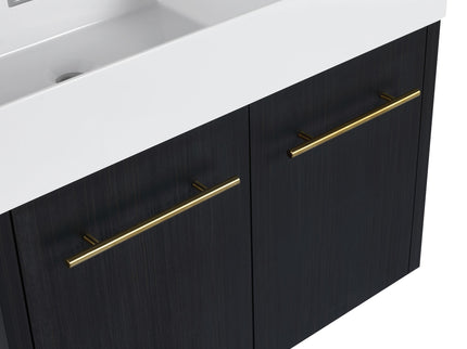 Modern Wall Mounted Bathroom Vanity With Resin Sink And Storage Rack