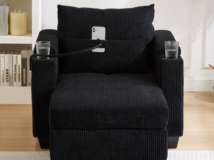 Convertible Chaise Lounge Sofa Chair With USB Ports, Cup Holders, Phone Holder And Storage