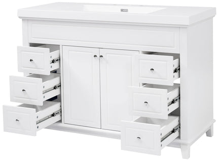 Bathroom Vanity & Sink, 6 Soft Close Drawers & Double Doors - White