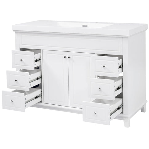 Bathroom Vanity & Sink, 6 Soft Close Drawers & Double Doors - White