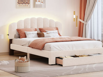 Upholstered Platform Bed With Drawer