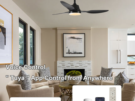 Ceiling Fan With Light, 3 Blades, Remote Control, 6 Speed Reversible DC Motor For Living Room - Black