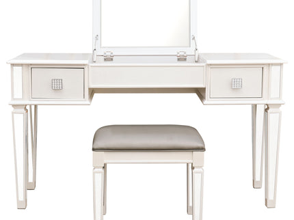Mirrored Vanity Desk With Drawers And Stool, Flip Up Dressing Table Set For Makeup Room