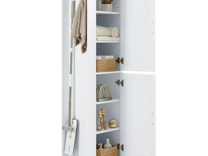 Tall Freestanding Bathroom Storage Cabinet With Adjustable Shelves And Side Hooks
