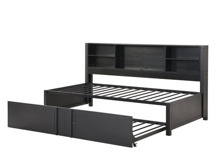 Industrial Metal Daybed With Trundle, Storage Shelves, USB Ports