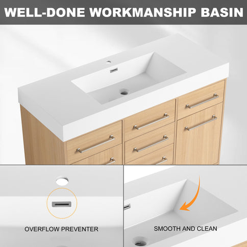 Freestanding Bathroom Vanity With Resin Sink, Soft-Closing Doors And Drawers