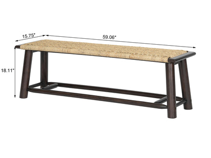 Farmhouse Modern Solid Wood Rattan Bench Multi Functional Design 59" Indoor & Covered Outdoor Bench - Walnut
