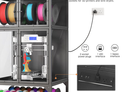 3D Printer Cabinet With Double Layer Filament Storage, Noise Reducing Design - Black