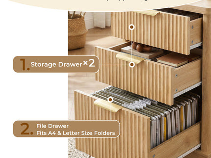 Fluted L-Shaped Desk With Charging Station & Storage Cabinet