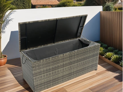 Outdoor Storage Box, Wicker Patio Deck Boxes With Lid, Outdoor Cushion Storage For Kids Toys, Pillows, Towel, Wicker