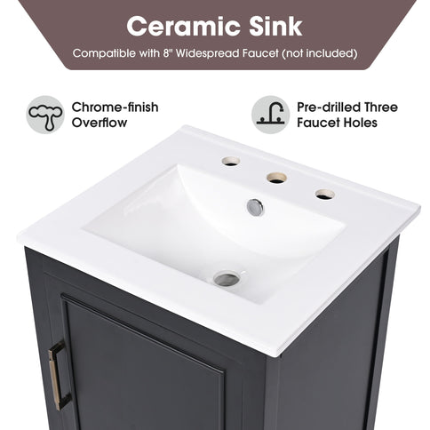 Modern Bathroom Vanity With Sink, Cabinet Storage, Drawer & Adjustable Feet