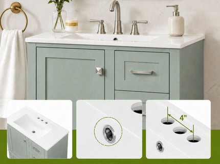 Bathroom Vanity With Sink, Soft Closing Door And Drawers - Light Green