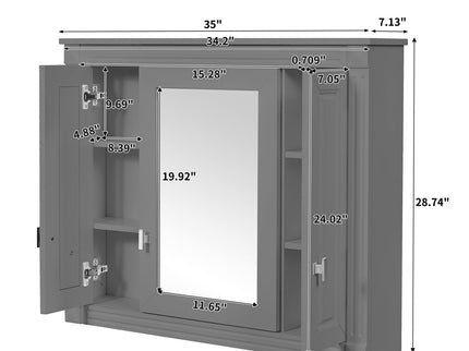 Wall Mounted Bathroom Cabinet With Mirror And 4 Shelves, Rectangular Design - Gray