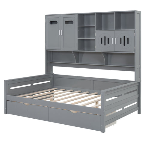 Daybed With All-In-One Cabinet And Shelf