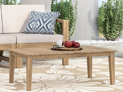 Outdoor Coffee Table With Slat Panel Top - Light Brown