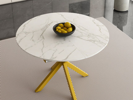 Round Dining Table With Extendable Blades, X Base