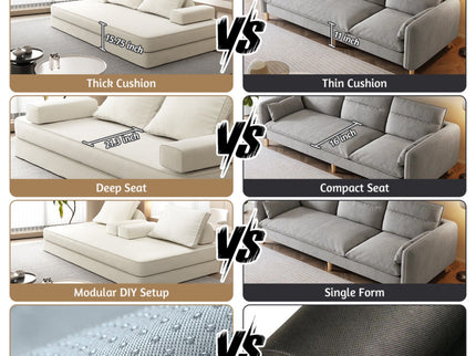 Multifunctional Convertible Sofa Bed With 2 Tumbler Backrests And 2 Pillows, Deep Seat Couch