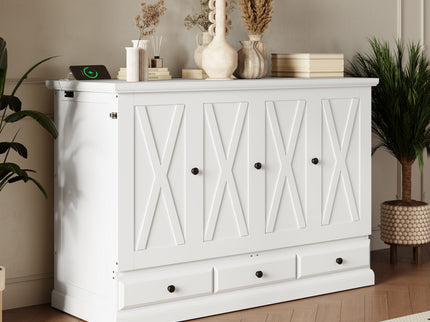 Solid Pine Murphy Bed Chest Cube Cabinet Bed With Charging Station And Large Storage Drawer For Home Office Or Small Room