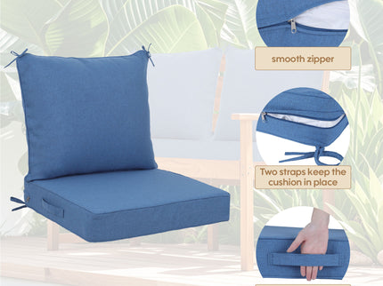 Outdoor Deep Seat Cushion Set Waterproof Fade Resistant Patio Furniture Cushions, Removable Covers, Adjustable Straps & Handles - Navy Blue
