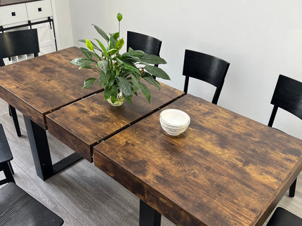 Extendable Dining Room Table For 6 8 10, Modern Farmhouse Wooden Kitchen Expanding Table, Long Large Expandable Dining Room Conference Table - Deep Rustic Brown