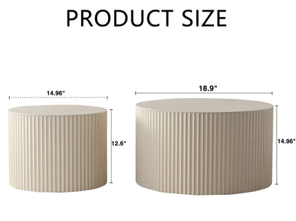 Drum Nesting Coffee Table With Wave Stripe Design For Living Room (Set of 2) - Beige / White