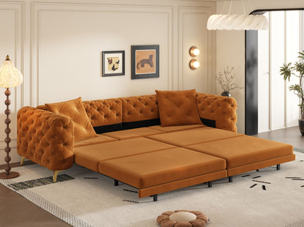3 In 1 Convertible Sleeper, Deep Seat Pull Out Sofa Bed, Button Tufted