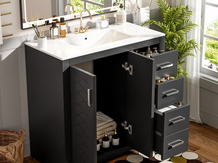 Bathroom Vanity With Sink Combo, Storage Cabinet, Freestanding Set With 3 Drawers & Soft Closing Doors