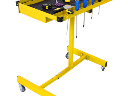 Adjustable Tear Down Work Table With Drawer For Garages, Repair Shops, And Diy, Portable, (4) 2.5" Swivel Casters, 220 Pound Capacity, Rubber Corners, Heavy Duty Steel