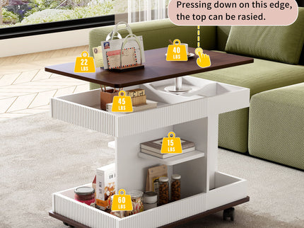 Adjustable End Table With Wheels, 360°Rotating Top And Storage Space