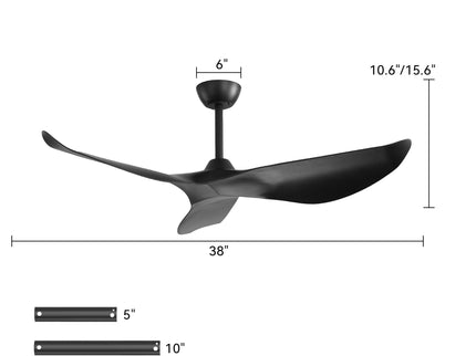 38" Ceiling Fan Without Light With DC Motor And Remote Control